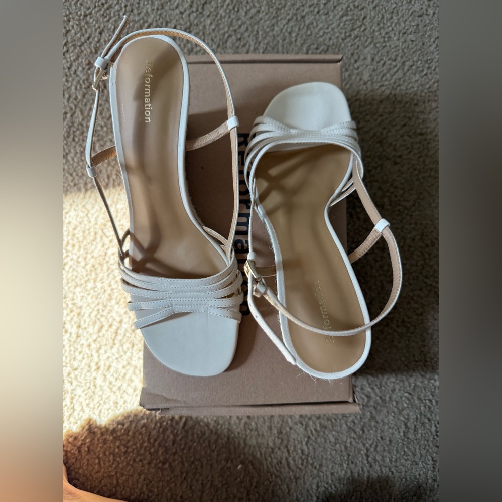 Reformation White Strappy Wedges (Ava)